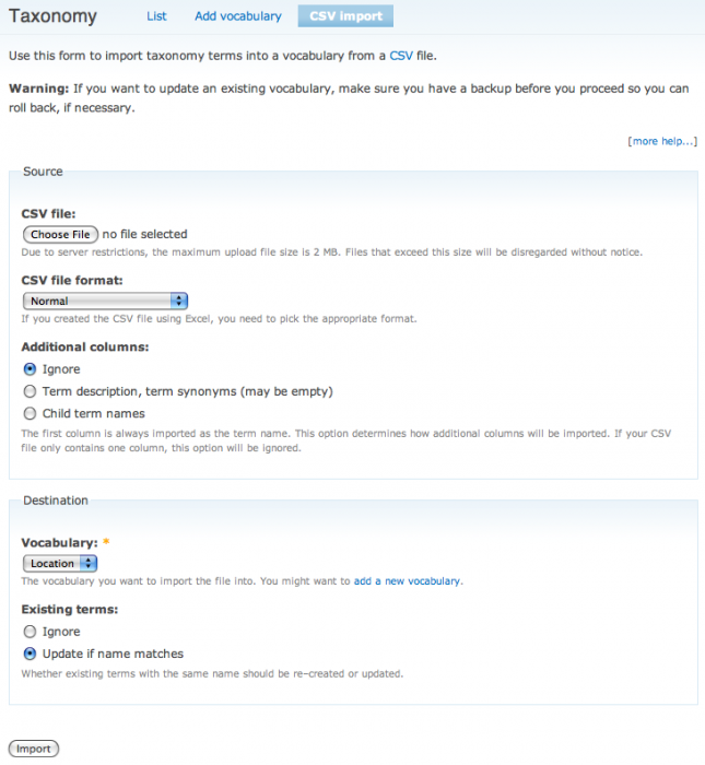 Taxonomy CSV Import